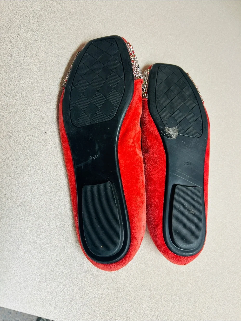 Vaneli Red Suede Flats with Multicolor Crystal Band